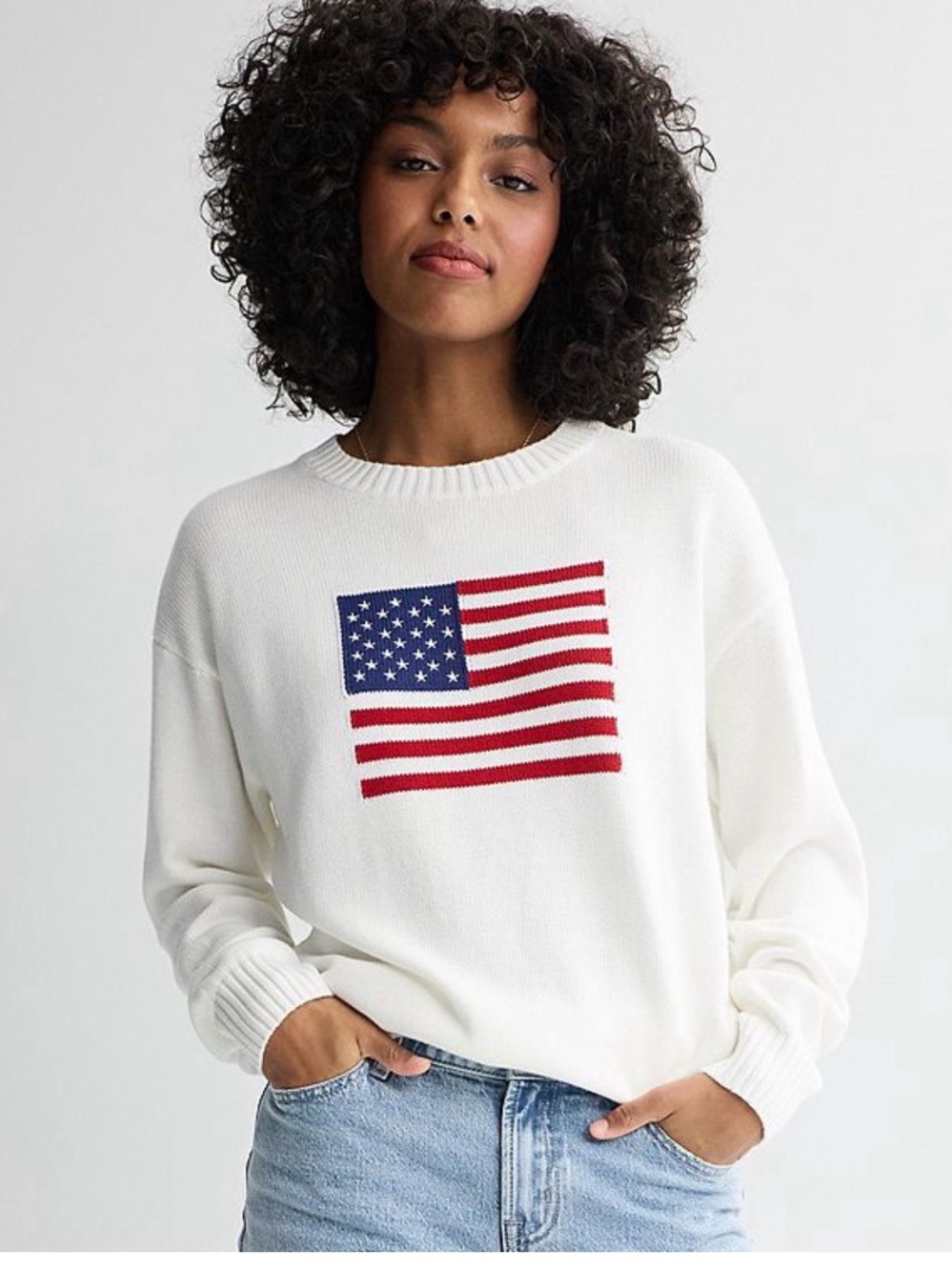 NEW JOLLIDAYS RED WHITE BLUE USA PATRIOTIC AMERICAN FLAG CREWNECK SWEATER SZ XL